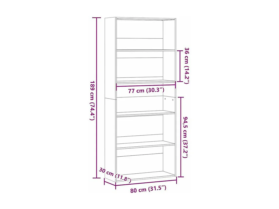 Bibliothèque 5 niveaux en bois Klazo L80xH189xP30 - Style Classique-Couleur Gris béton
