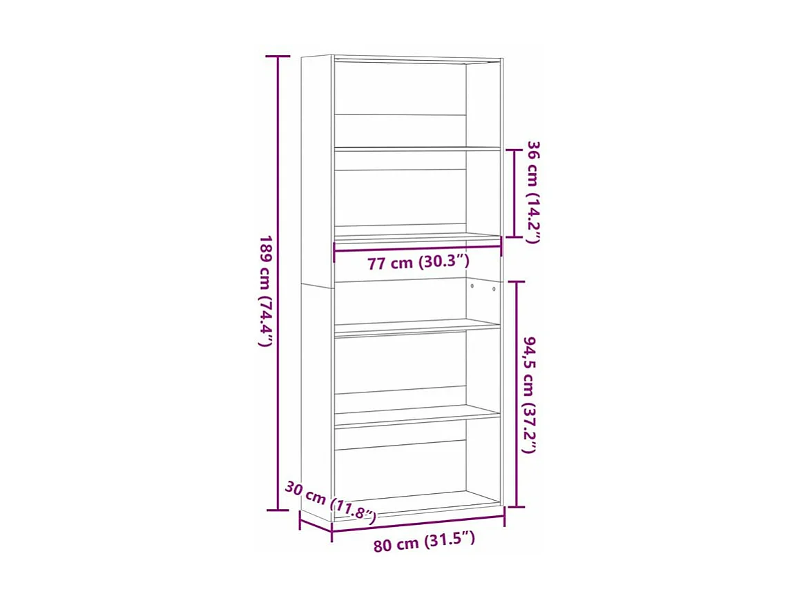 Bibliothèque 5 niveaux en bois Klazo L80xH189xP30 - Style Classique-Couleur Noir