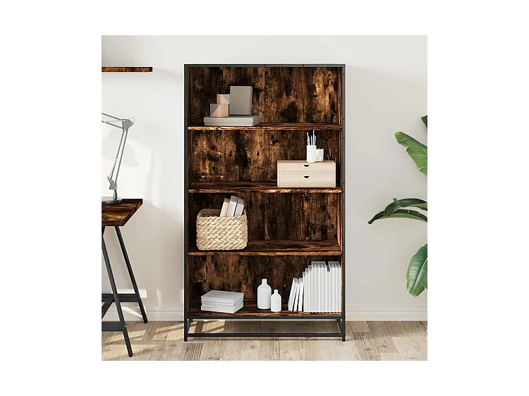 Bibliothèque chêne fumé 80,5x35x139 bois d'ingénierie