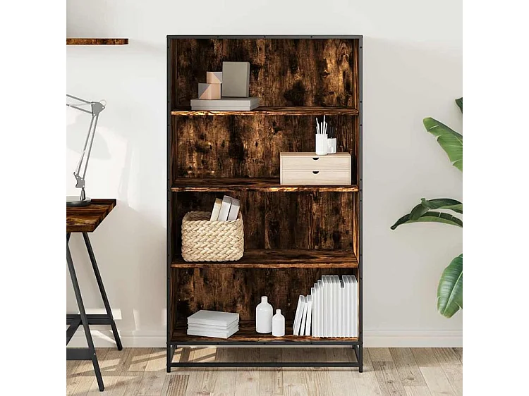 Bibliothèque chêne fumé 80,5x35x139 bois d'ingénierie
