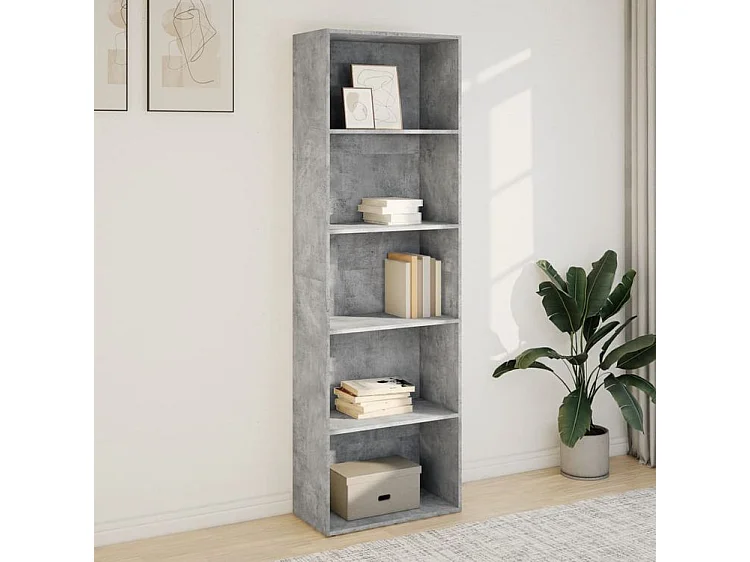 Bibliothèque gris béton 60x30x189 bois d'ingénierie