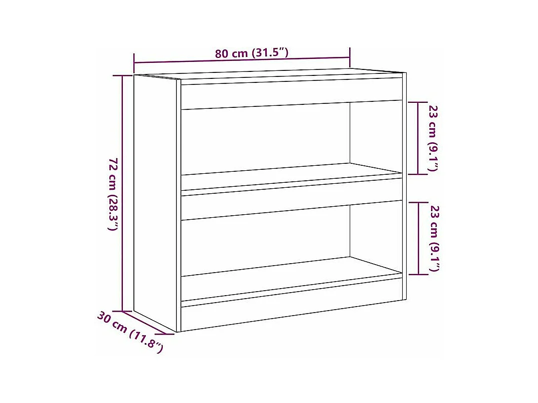 Bibliothèque-Séparateur de pièce vieux bois 80x30x72