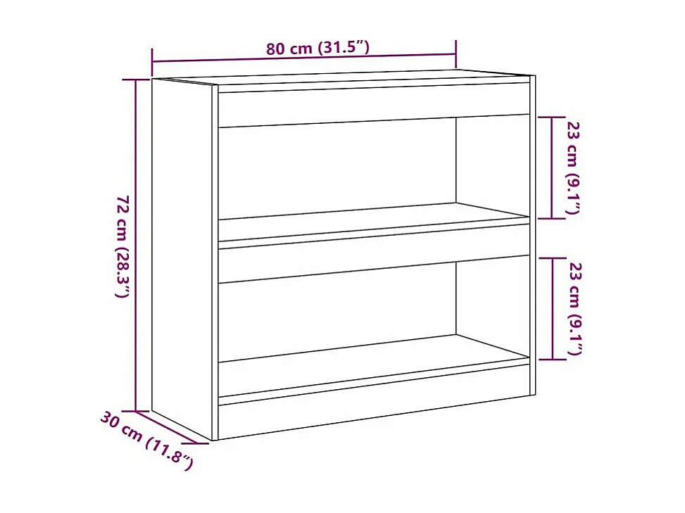 Bibliothèque-Séparateur de pièce vieux bois 80x30x72