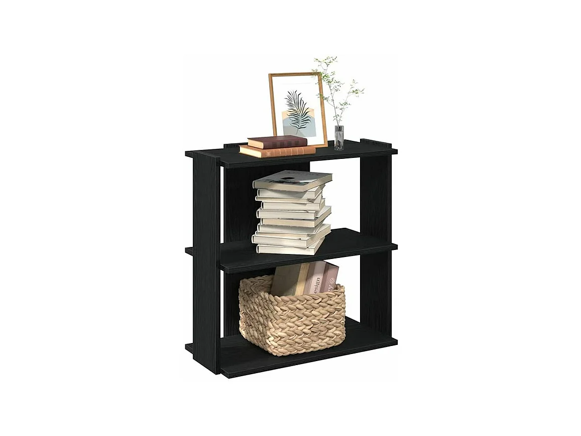 Bibliothèque à 3 niveaux noir 60x30x60 bois d'ingénierie