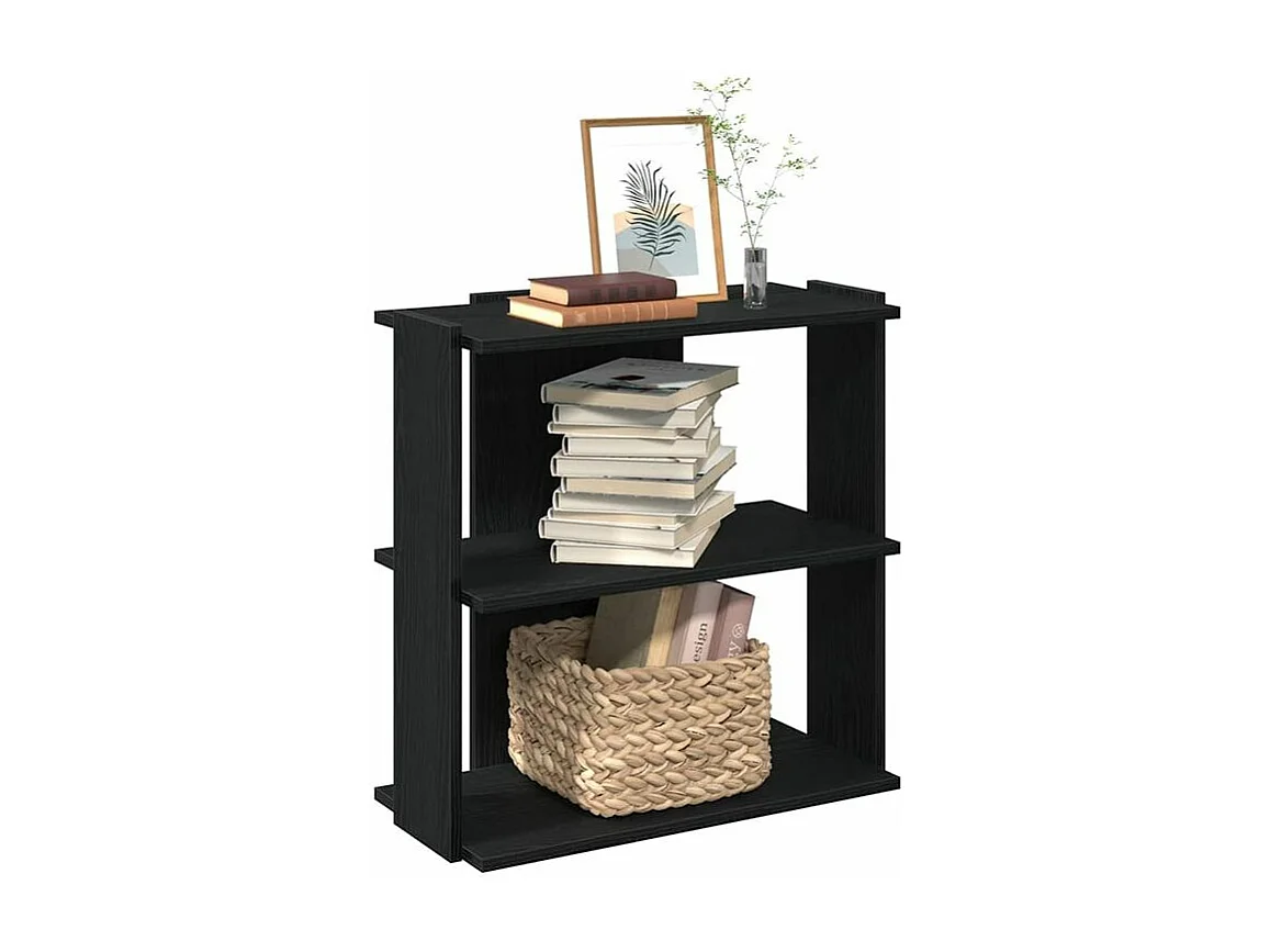 Bibliothèque à 3 niveaux noir 60x30x60 bois d'ingénierie