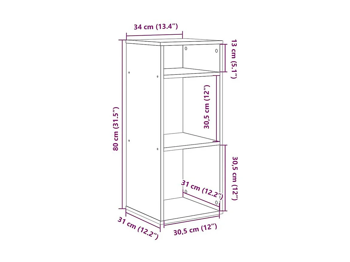 Bibliothèque chêne fumé 34x31x80 bois d'ingénierie