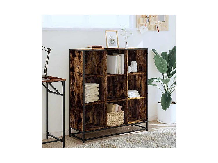 Bibliothèque chêne fumé 97,5x33x107,5 bois d'ingénierie métal