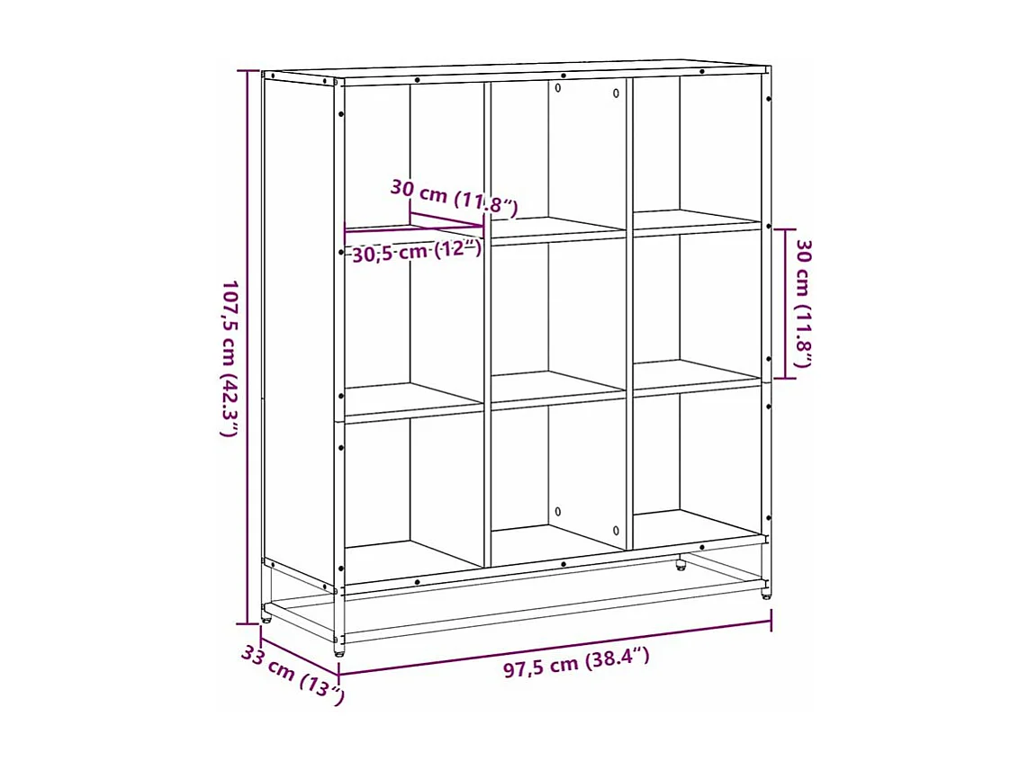 Bibliothèque chêne fumé 97,5x33x107,5 bois d'ingénierie métal