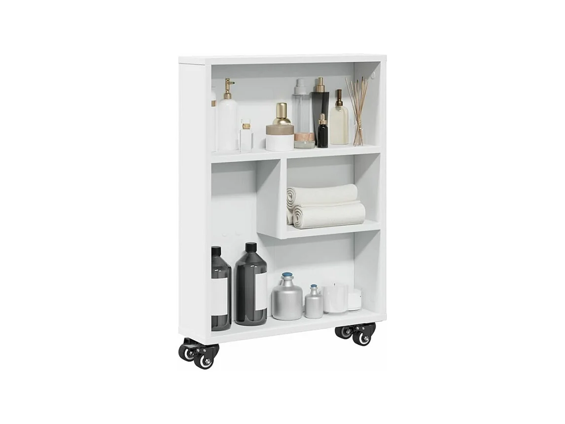 Chariot de rangement étroit blanc 48x13x68 bois d'ingénierie