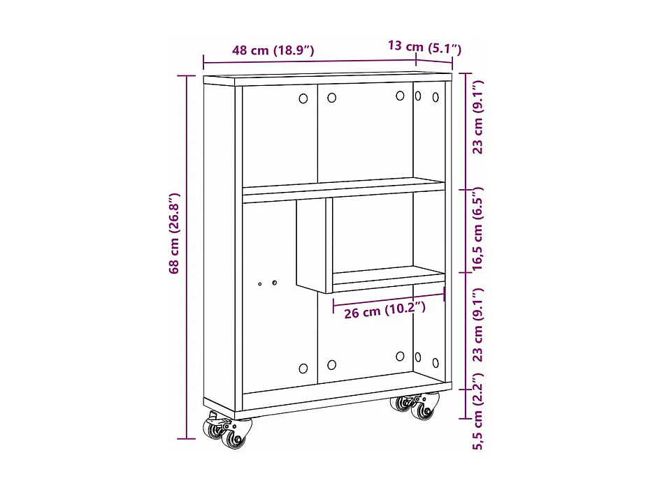 Chariot de rangement étroit blanc 48x13x68 bois d'ingénierie