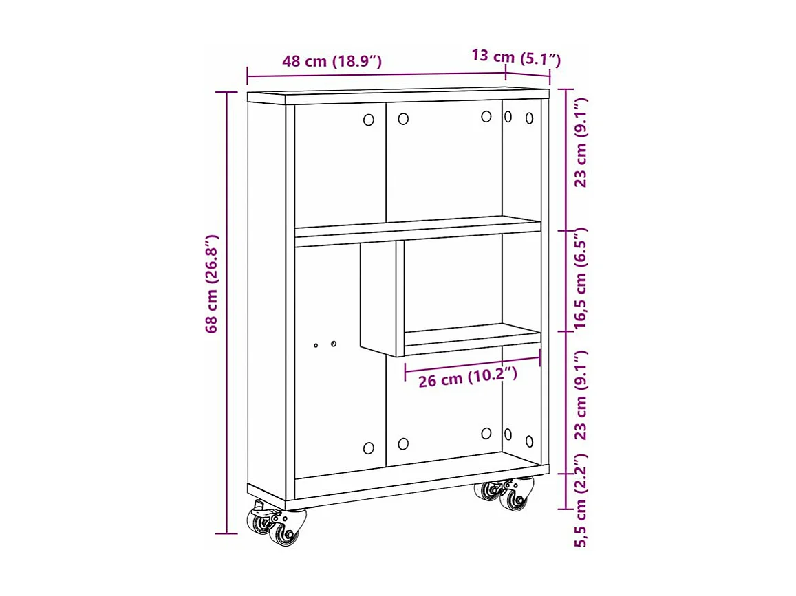 Chariot de rangement étroit blanc 48x13x68 bois d'ingénierie