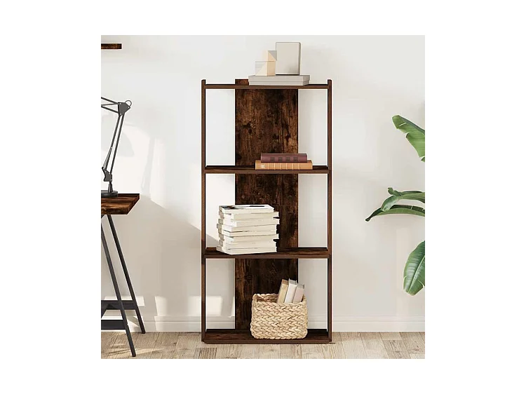 Bibliothèque 3 niveaux chêne fumé 60x30x120 bois d'ingénierie