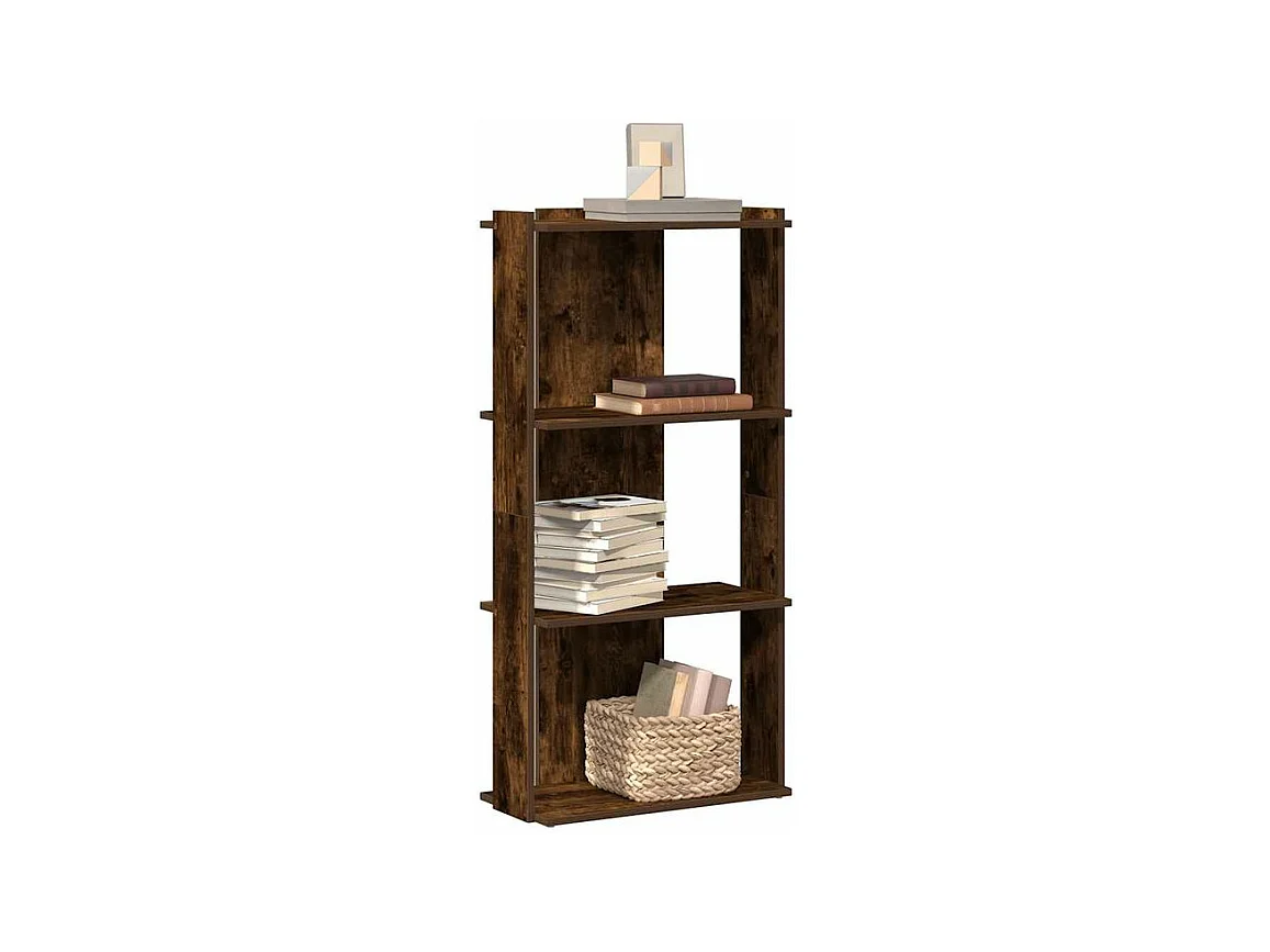 Bibliothèque 3 niveaux chêne fumé 60x30x120 bois d'ingénierie