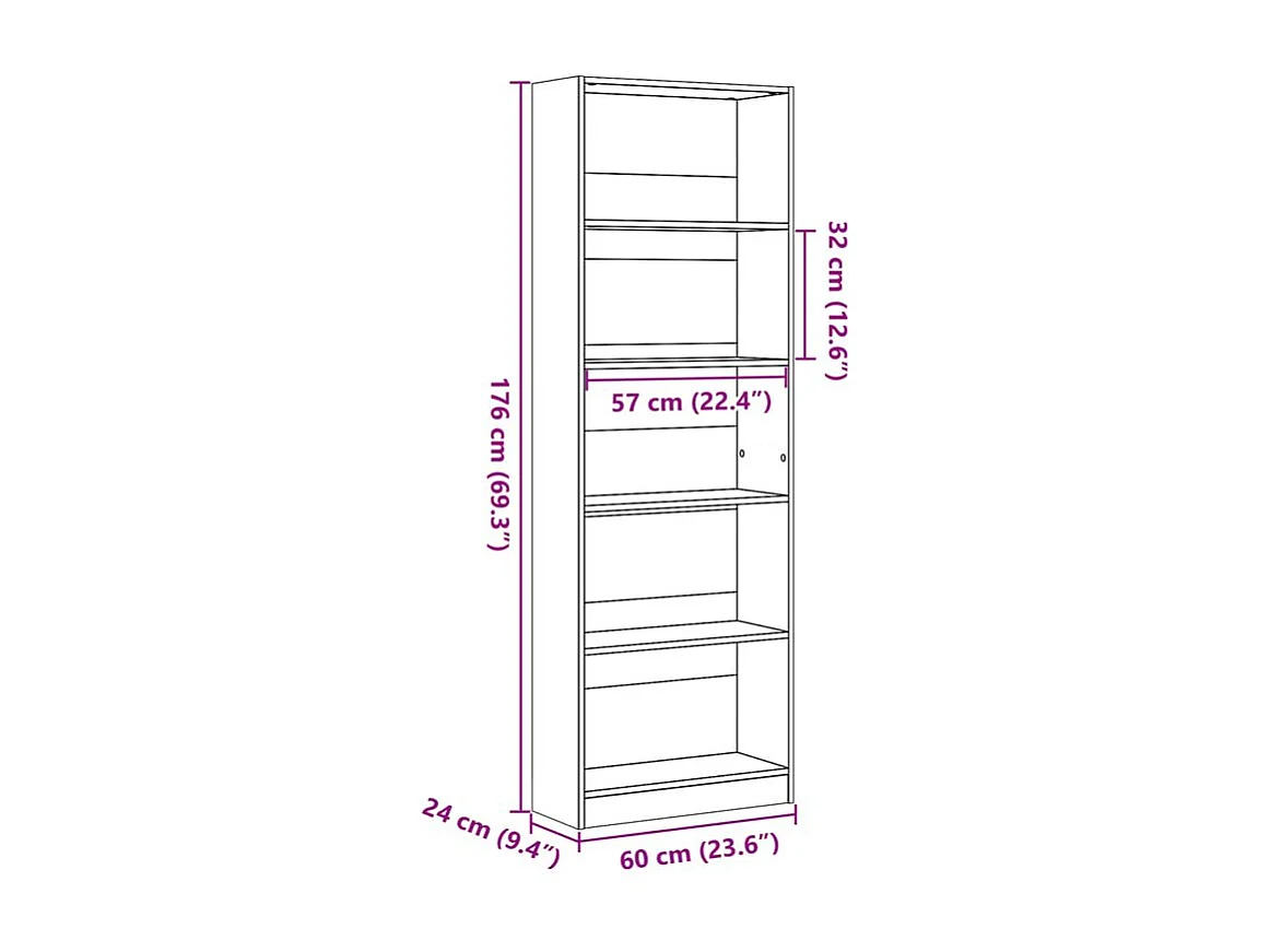 Bibliothèque vieux bois 60x24x176 bois d'ingénierie