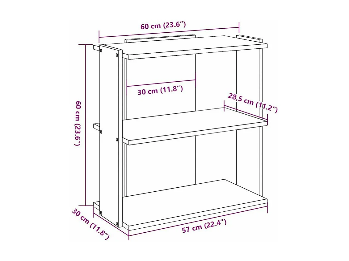 Bibliothèque à 3 niveaux vieux bois 60x30x60 bois ingénierie