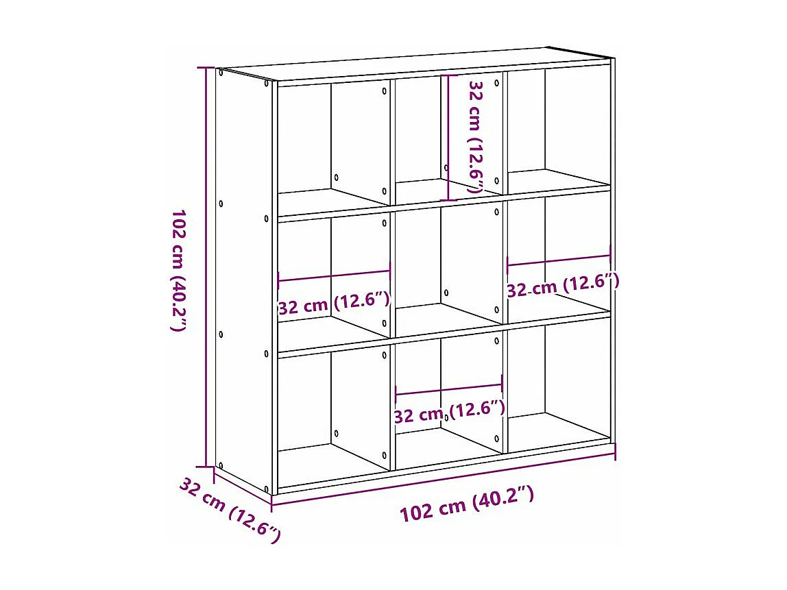 Bibliothèque gris béton 102x32x102 bois d'ingénierie