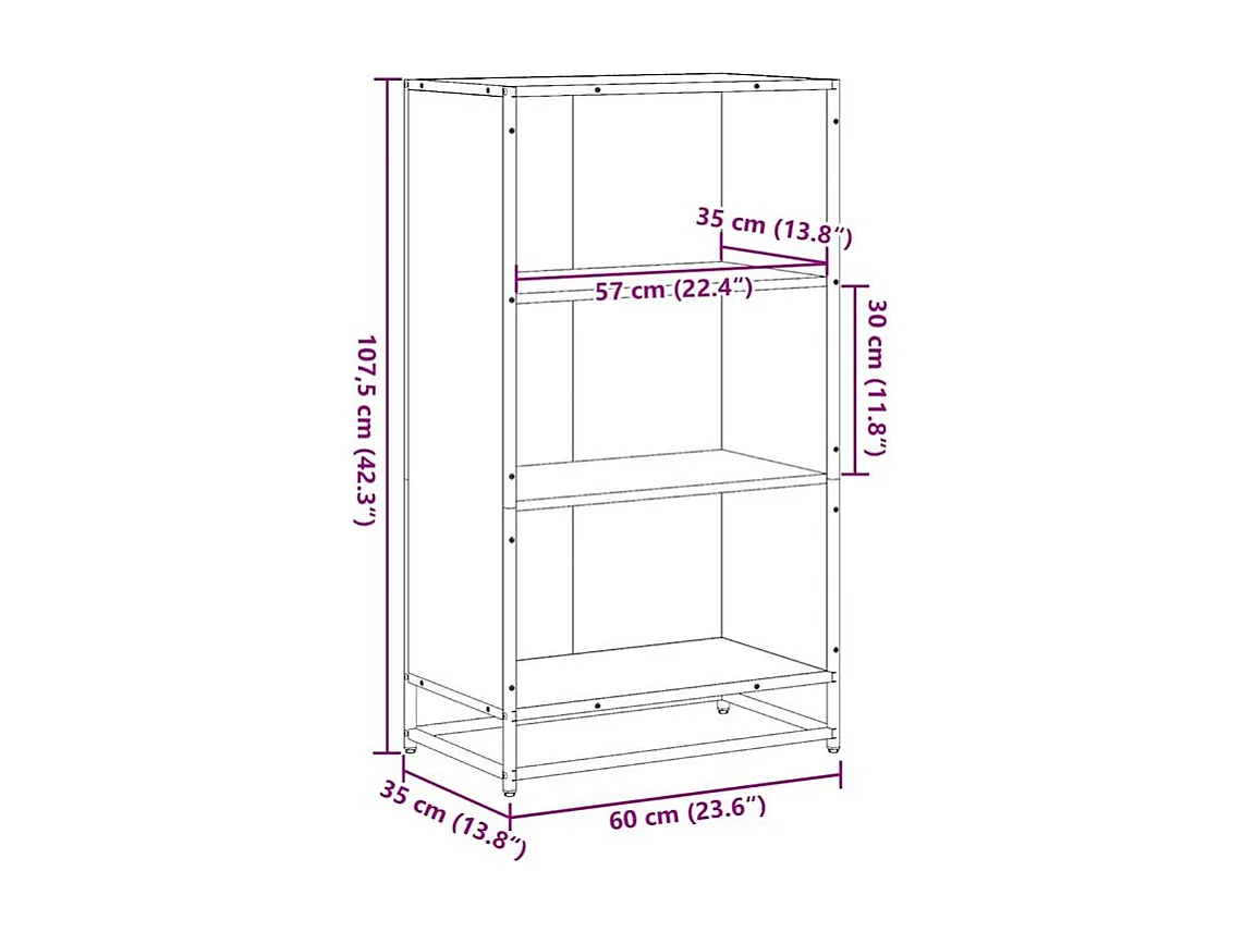 Bibliothèque sonoma gris 60x35x107,5 bois d'ingénierie