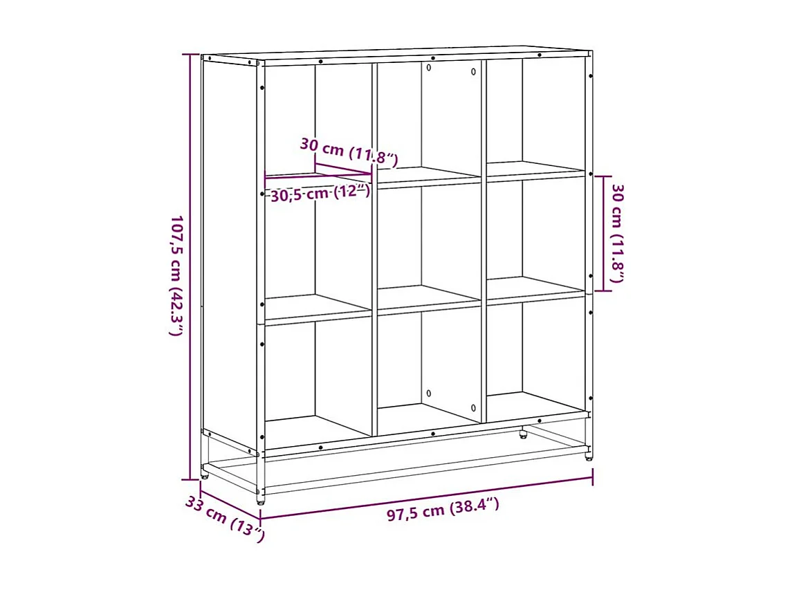 Bibliothèque chêne marron 97,5x33x107,5 bois ingénierie métal