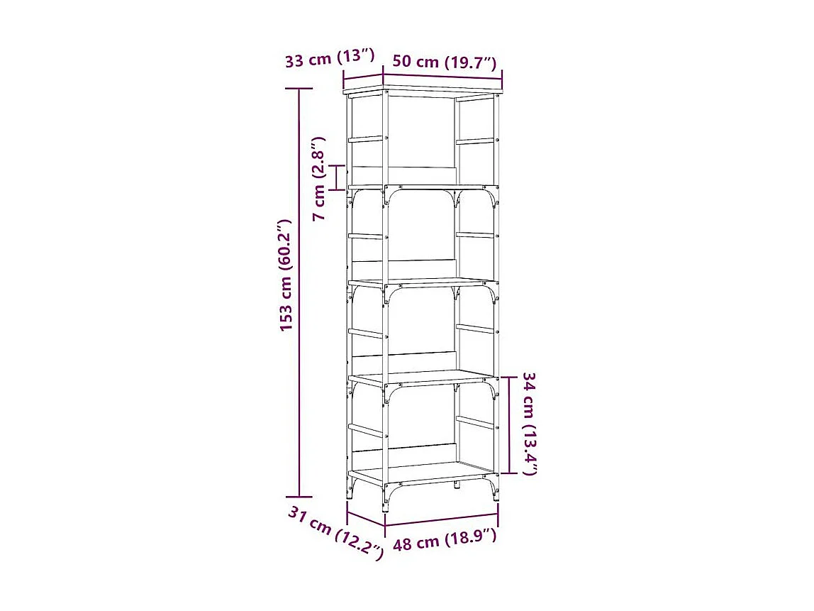 Bibliothèque vieux bois 50x33x153 bois d'ingénierie
