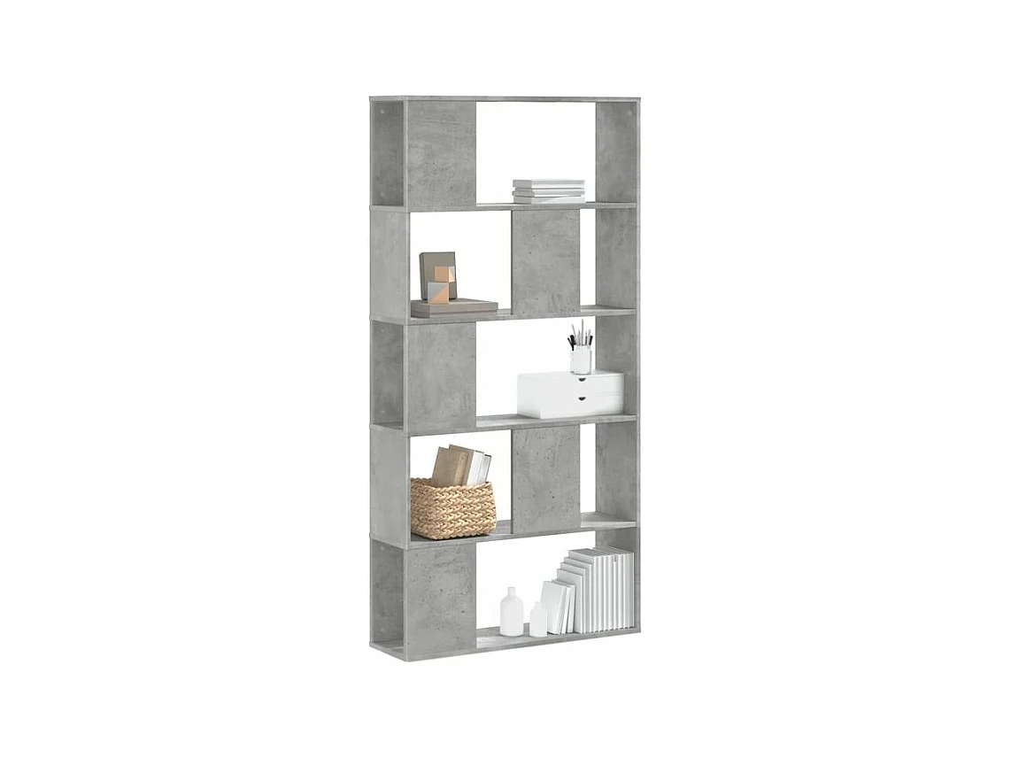 Bibliothèque 5 niveaux gris béton bois d'ingénierie