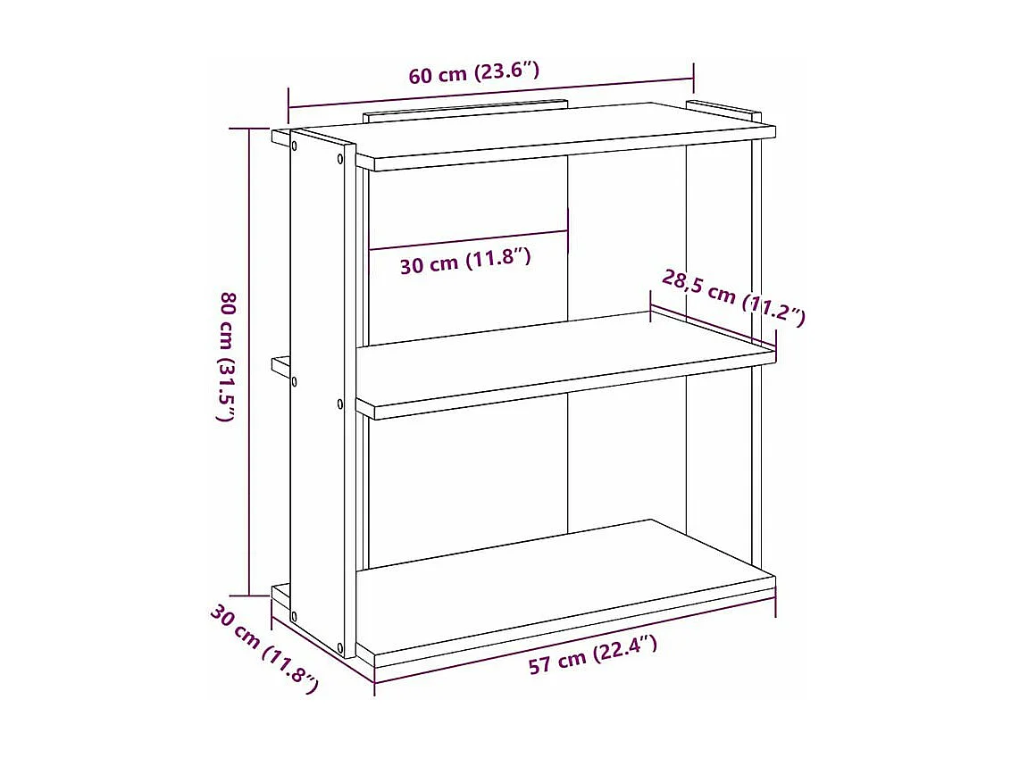 Bibliothèque à 3 niveaux blanc 60x30x80 bois d'ingénierie