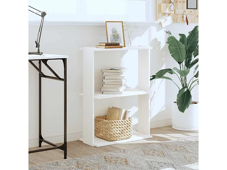 Bibliothèque à 3 niveaux blanc 60x30x80 bois d'ingénierie