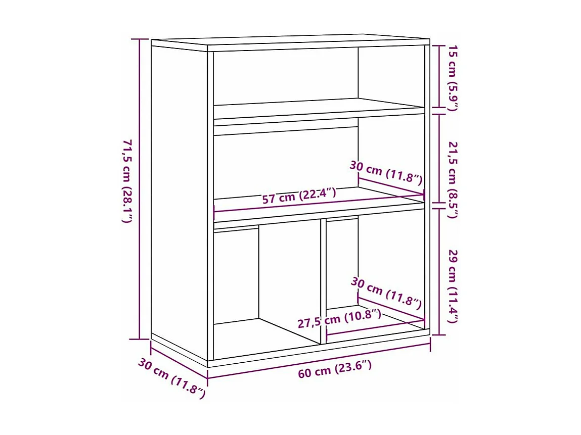 Bibliothèque chêne sonoma 60x30x71,5 bois d'ingénierie