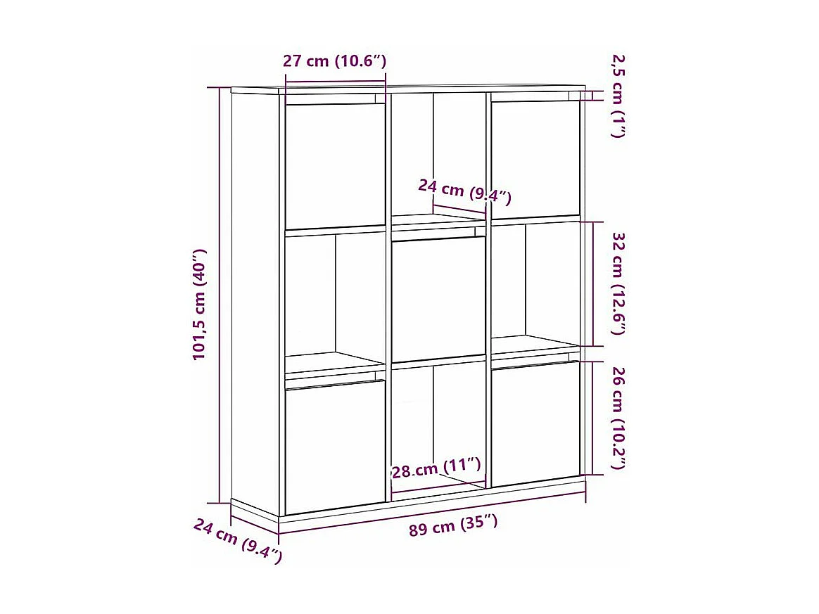Meuble de rangement Kate 89cm - 4 niches 5 portes-Couleur Noyer