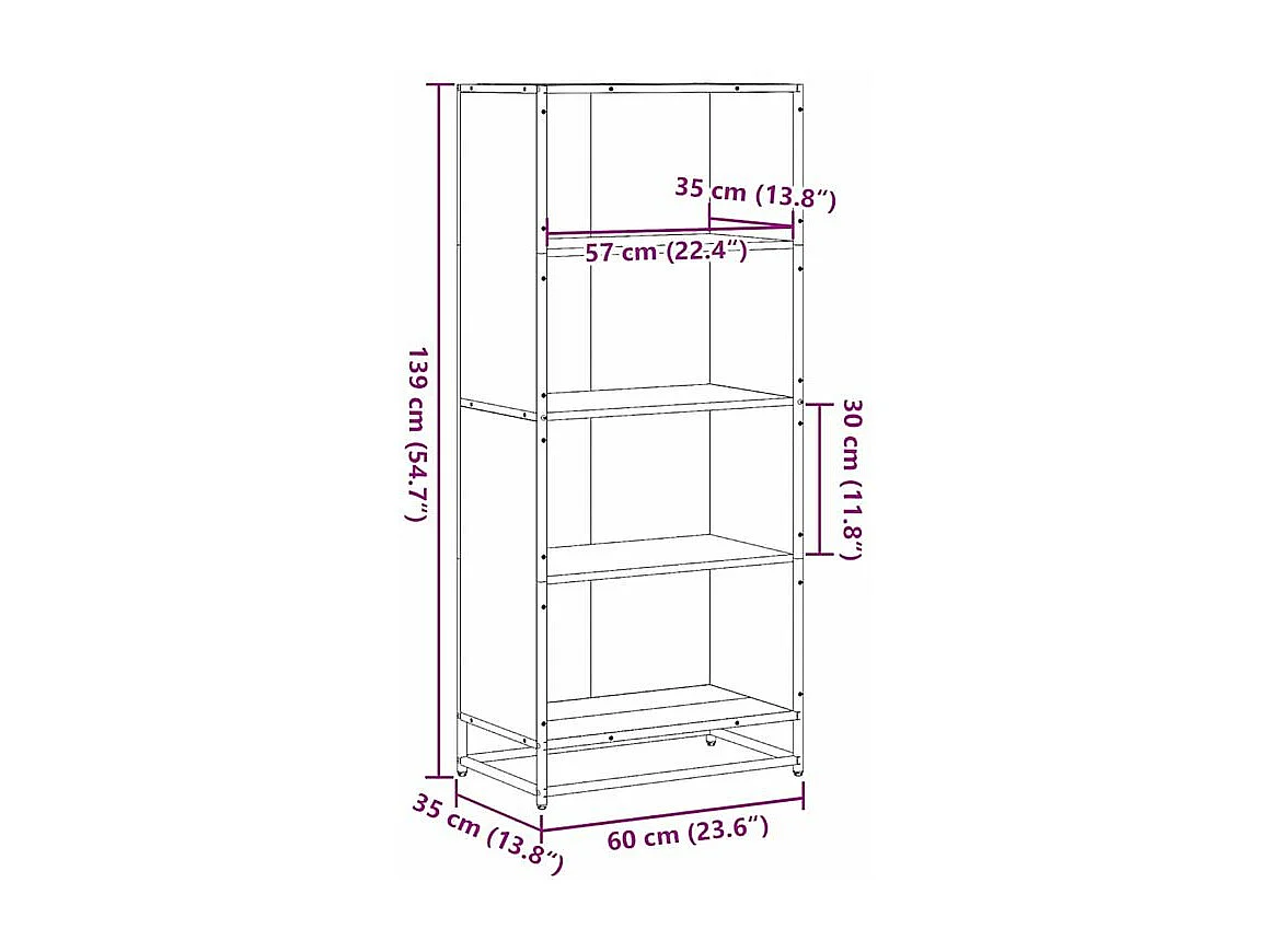 Bibliothèque chêne fumé 60x35x139 bois d'ingénierie