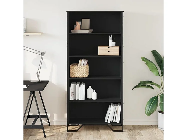 Bibliothèque noir 80x31x169 bois d’ingénierie