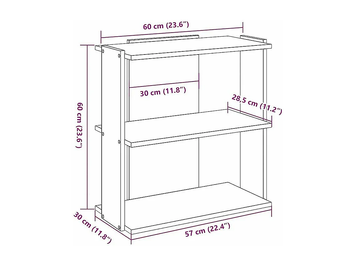 Bibliothèque à 3 niveaux blanc 60x30x60 bois d'ingénierie