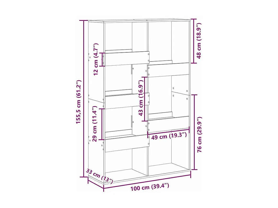Bibliothèque chêne artisanal 100x33x155,5 bois d'ingénierie