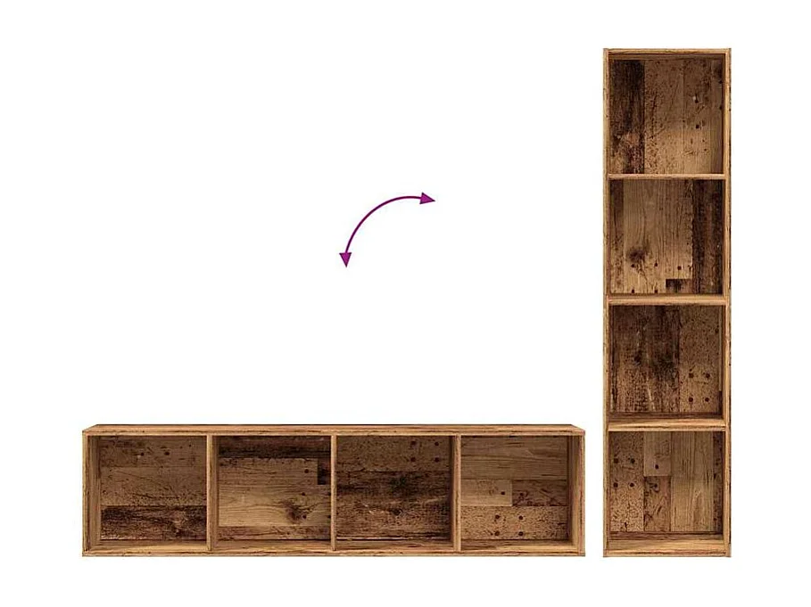 Bibliothèque-Meuble TV vieux bois 36x30x143 bois d'ingénierie