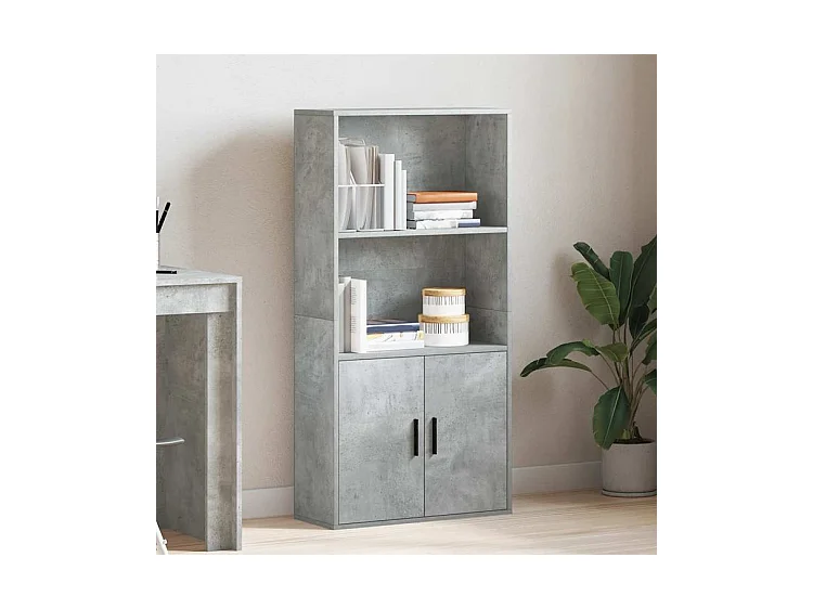 Bibliothèque gris béton 60x24x120 bois d'ingénierie