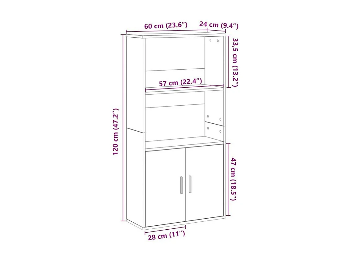 Bibliothèque gris béton 60x24x120 bois d'ingénierie