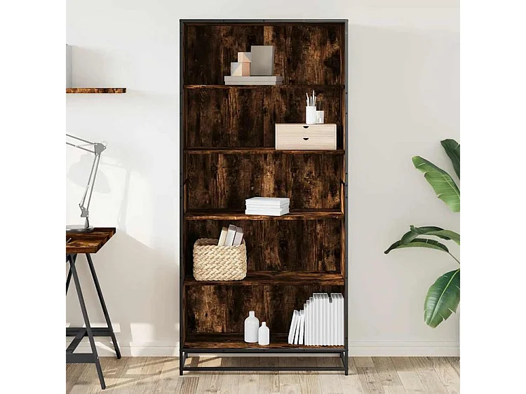 Bibliothèque chêne fumé 80,5x35x170,5 bois d'ingénierie