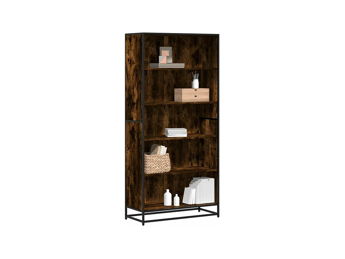 Bibliothèque chêne fumé 80,5x35x170,5 bois d'ingénierie