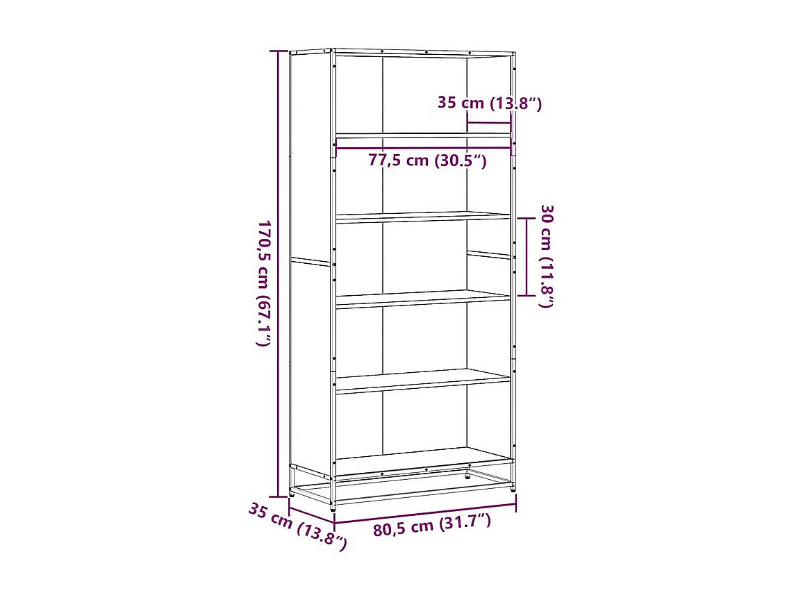 Bibliothèque chêne fumé 80,5x35x170,5 bois d'ingénierie