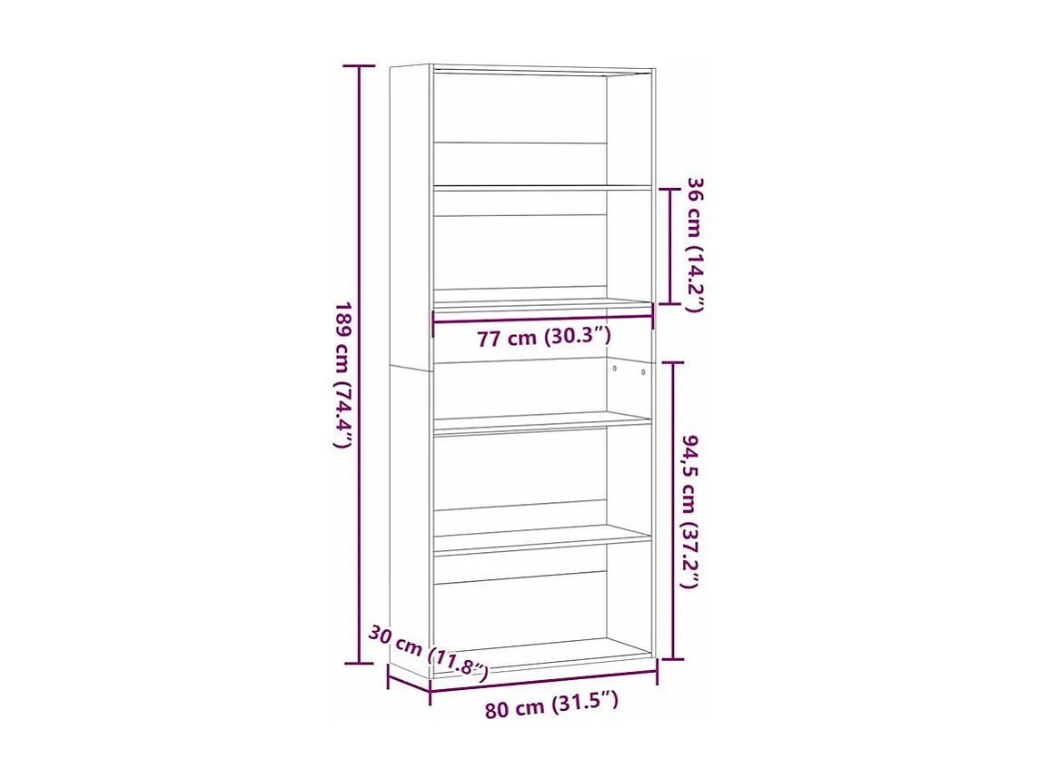 Bibliothèque 5 niveaux en bois Klazo L80xH189xP30 - Style Classique-Couleur Chêne clair