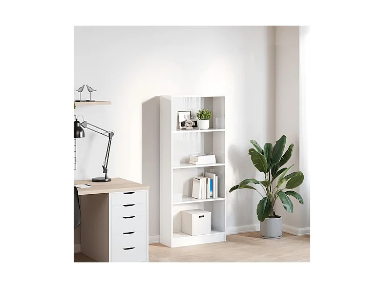 Bibliothèque blanc brillant 60x24x143 bois d'ingénierie