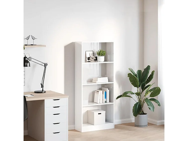 Bibliothèque blanc brillant 60x24x143 bois d'ingénierie