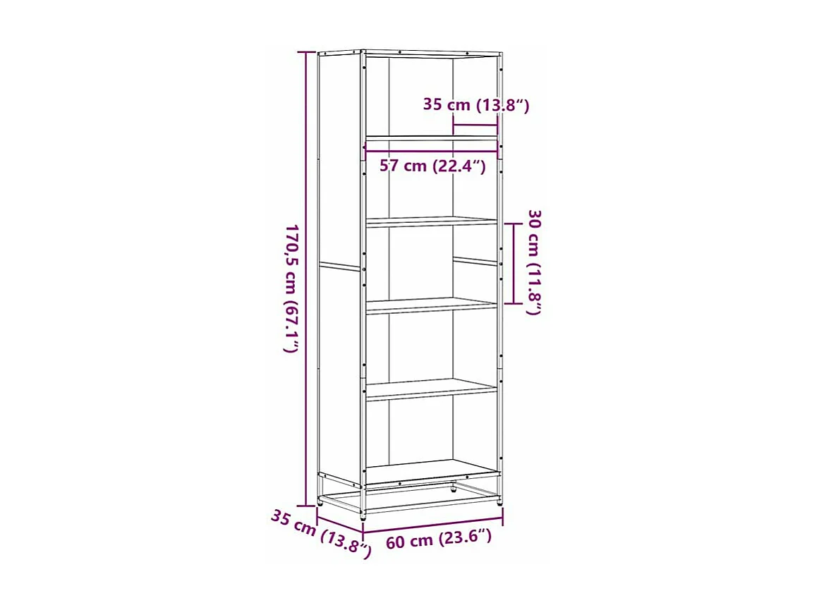 Bibliothèque sonoma gris 60x35x170,5 bois d'ingénierie