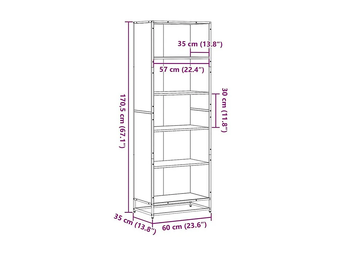 Bibliothèque noir 60x35x170,5 bois d'ingénierie
