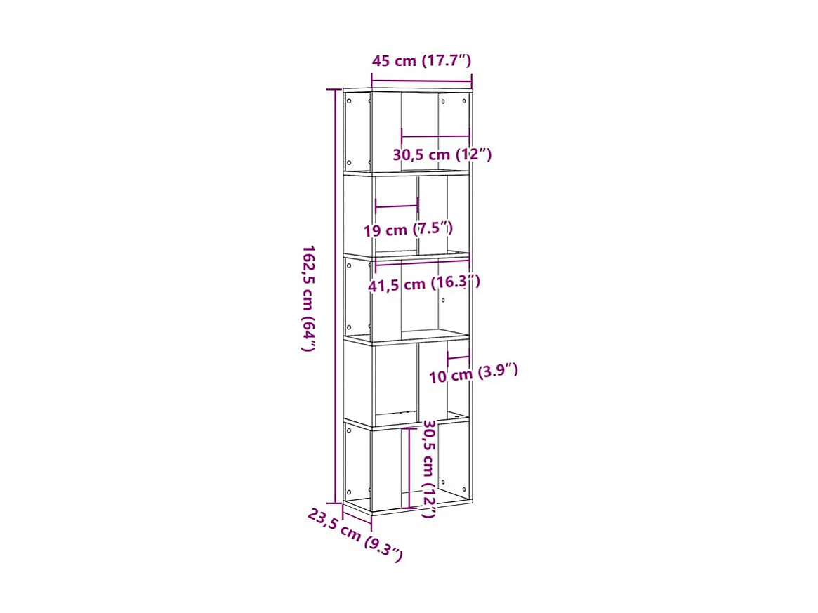 Bibliothèque 5 niveaux vieux bois bois d'ingénierie