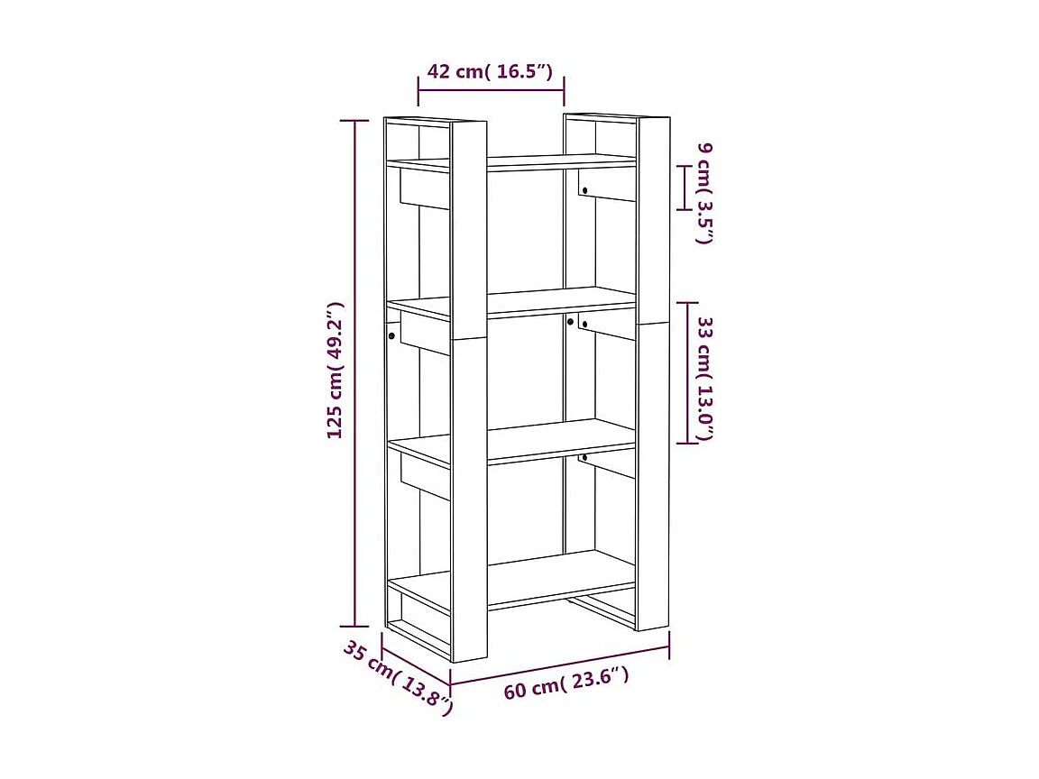 Bibliothèque-Séparateur de pièce Noir 60x35x125 Bois massif
