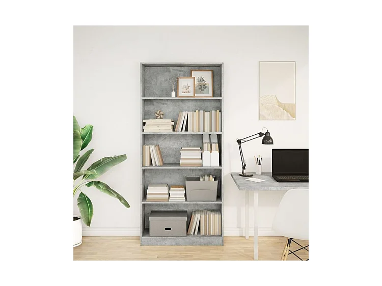 Bibliothèque gris béton 80x24x176 bois d'ingénierie