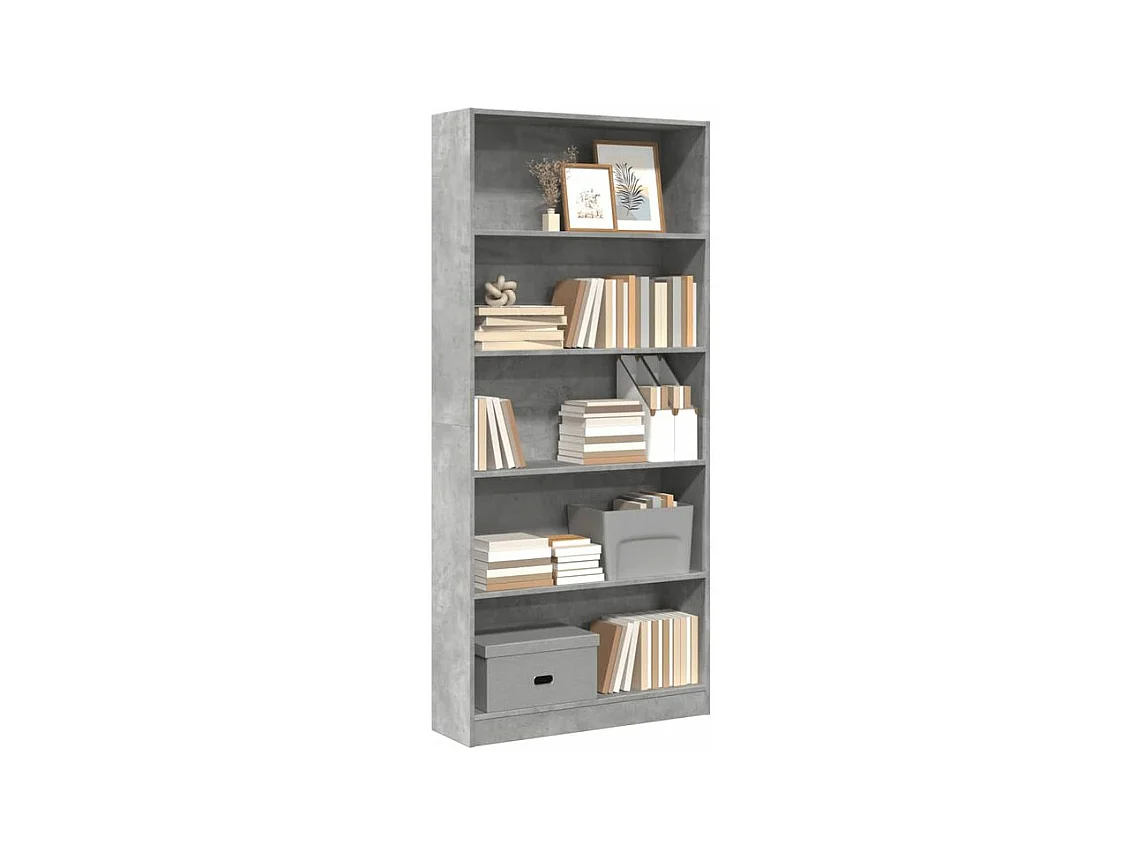 Bibliothèque gris béton 80x24x176 bois d'ingénierie