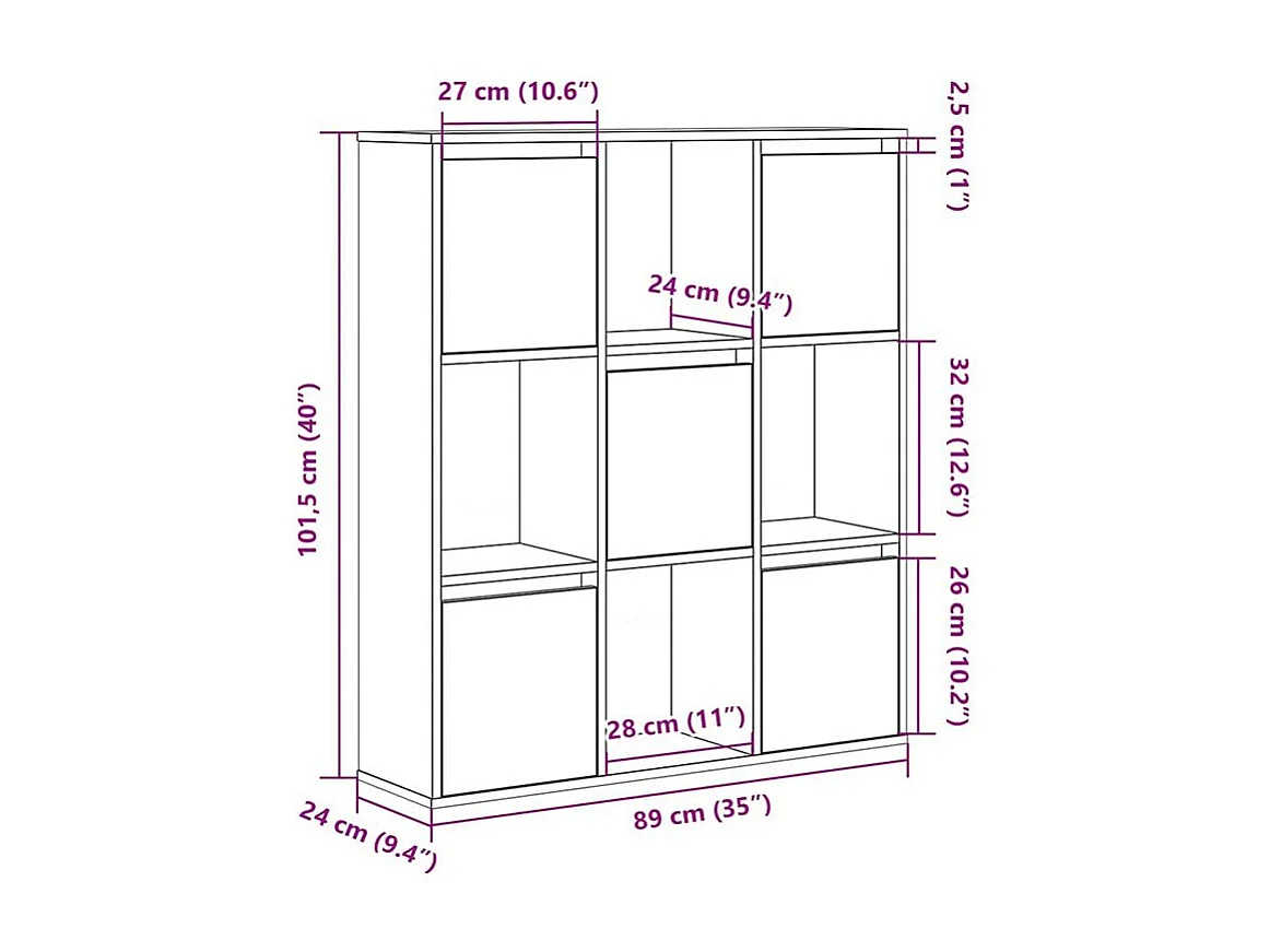 Meuble de rangement Kate 89cm - 4 niches 5 portes-Couleur Gris béton