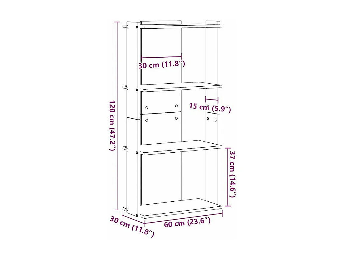 Bibliothèque à 3 niveaux blanc 60x30x120 bois d'ingénierie