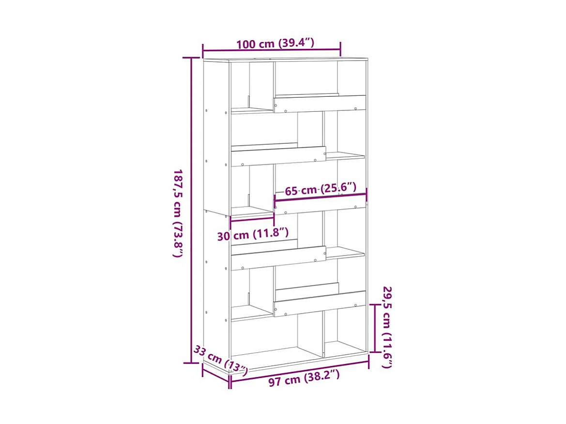 Bibliothèque gris béton 100x33x187,5 bois d'ingénierie